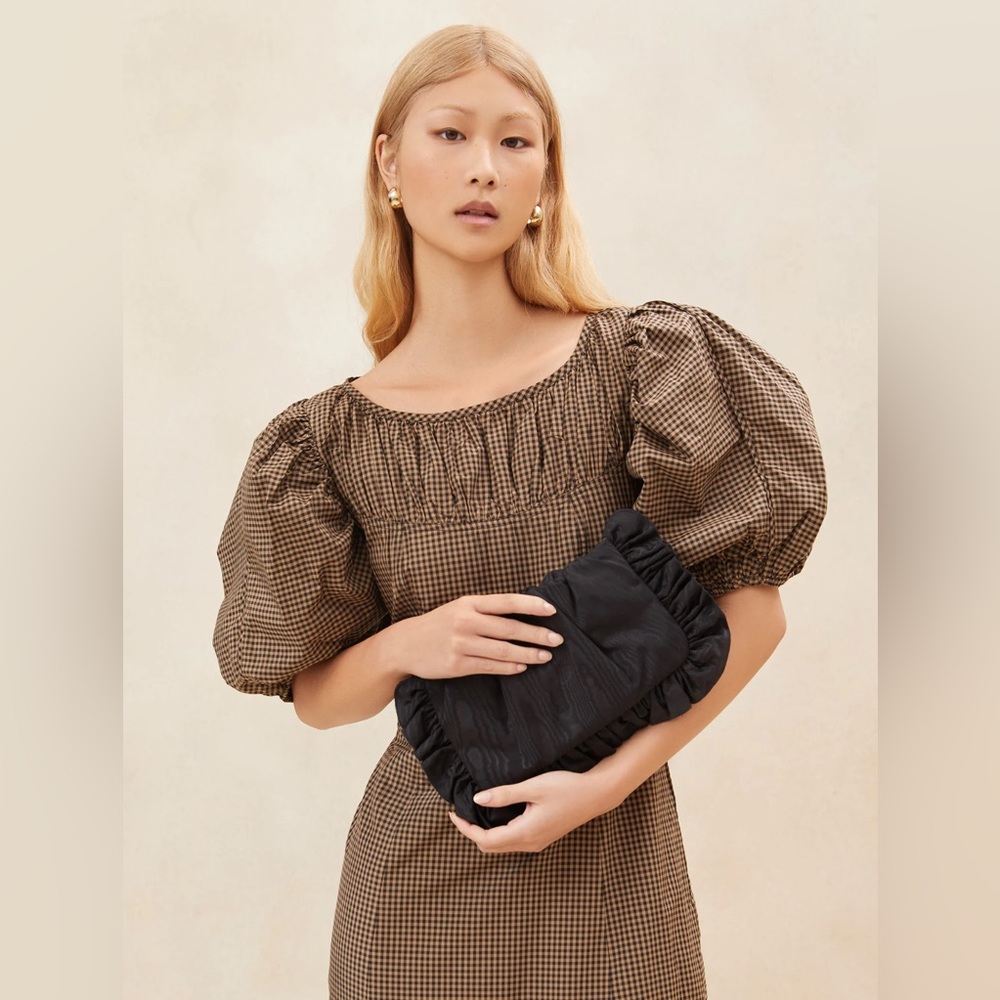 $295 MRSP | Loeffler Randall - Mavis Moiré Ruffle Clutch | Black | NWT